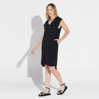 Vestido Dense Viscose Decote V - Preto