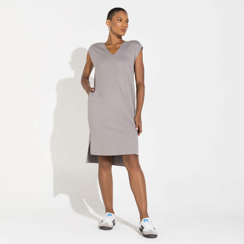 Vestido Dense Viscose Decote V - Cinza Steel