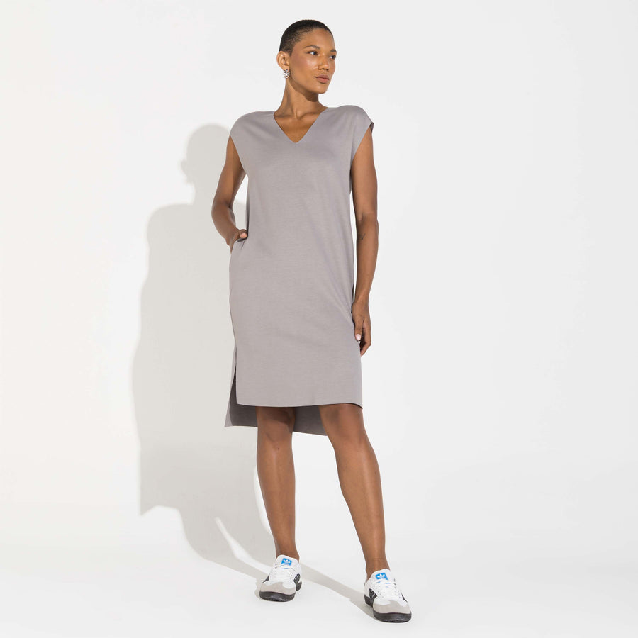Vestido Dense Viscose Decote V - Cinza Steel