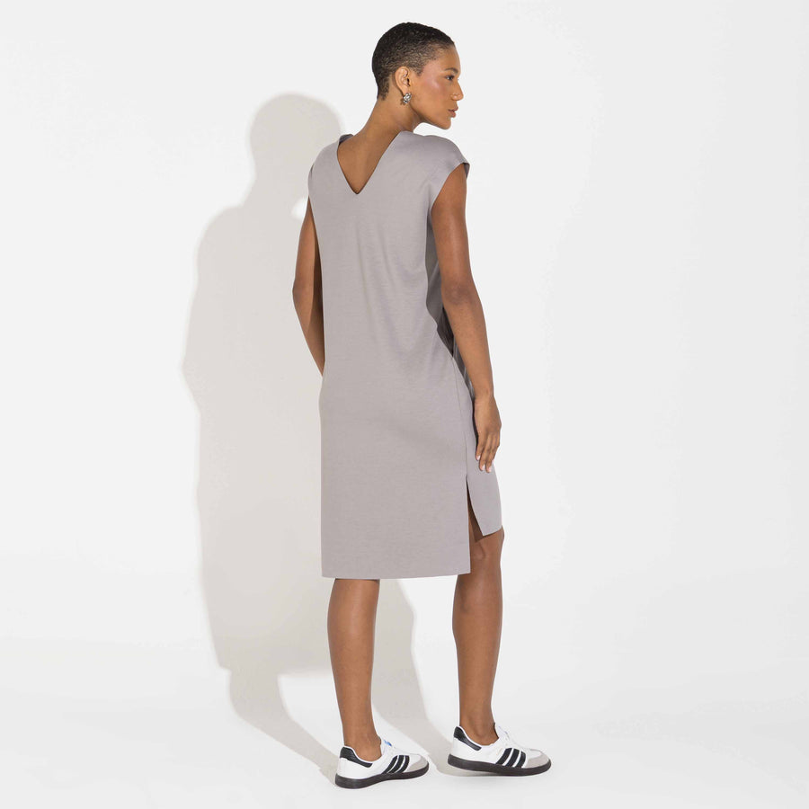 Vestido Dense Viscose Decote V - Cinza Steel