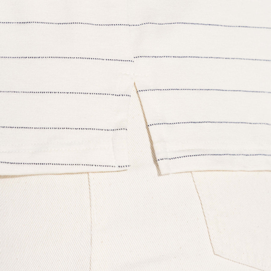 Camiseta Viscose Listras Feminina - Listras Off Vanilla E Azul Marinho