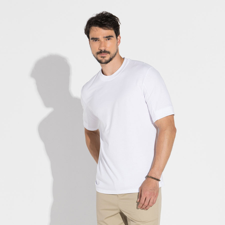 Camiseta Pima Detalhe Punho Masculina | Life Collection - Branco