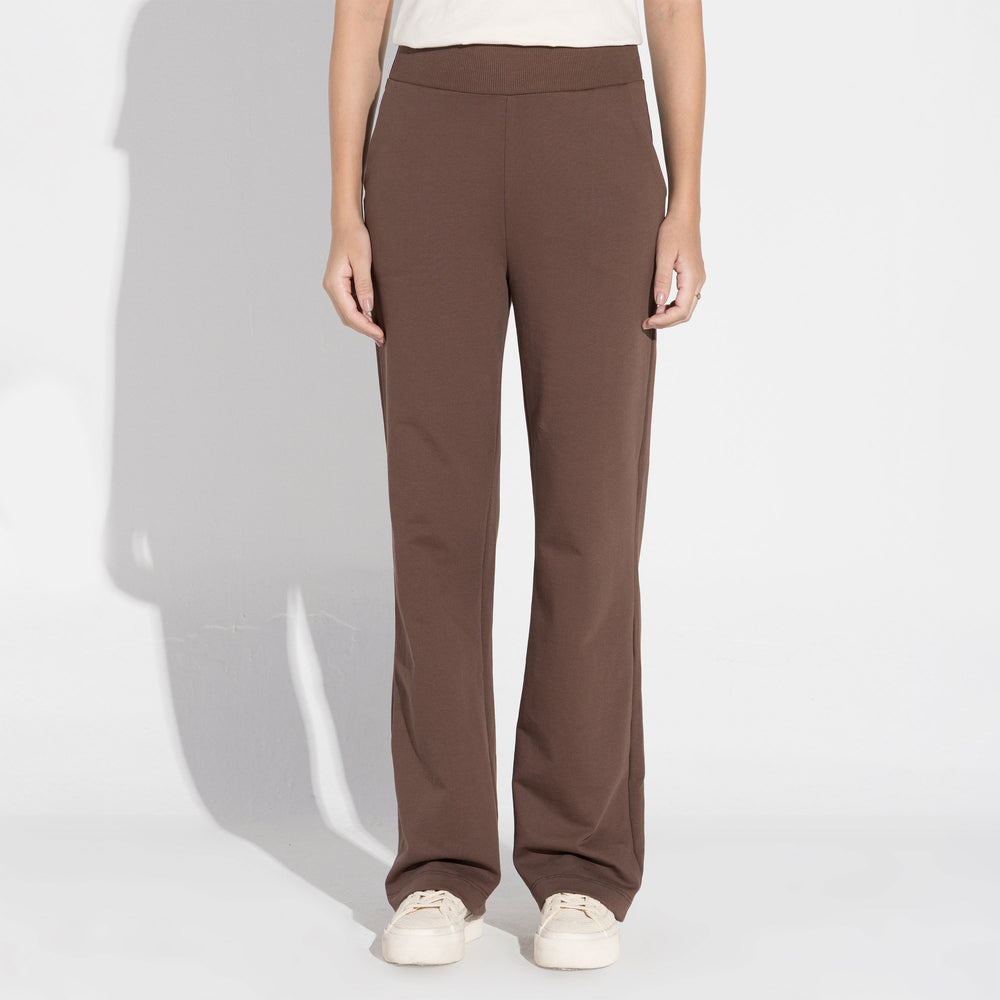 Calça Reta Moletom Leve Feminina - Marrom Macchiato