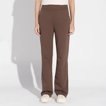 Calça Reta Moletom Leve Feminina - Marrom Macchiato