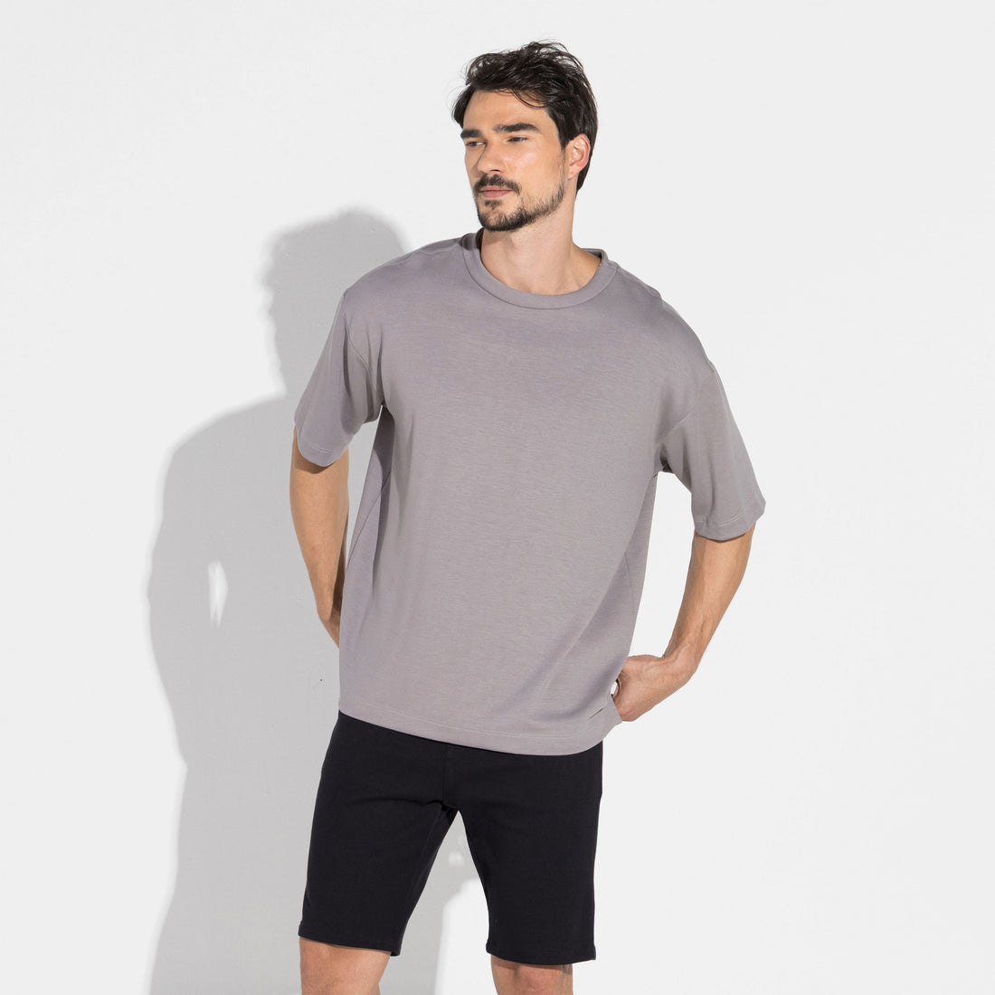 Camiseta Oversized Dense Viscose Masculina - Cinza Steel