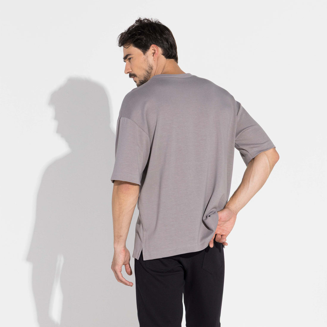 Camiseta Oversized Dense Viscose Masculina - Cinza Steel