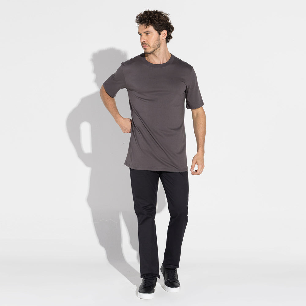 Camiseta Pima Alongada Masculina | Life Collection - Cinza Carvão