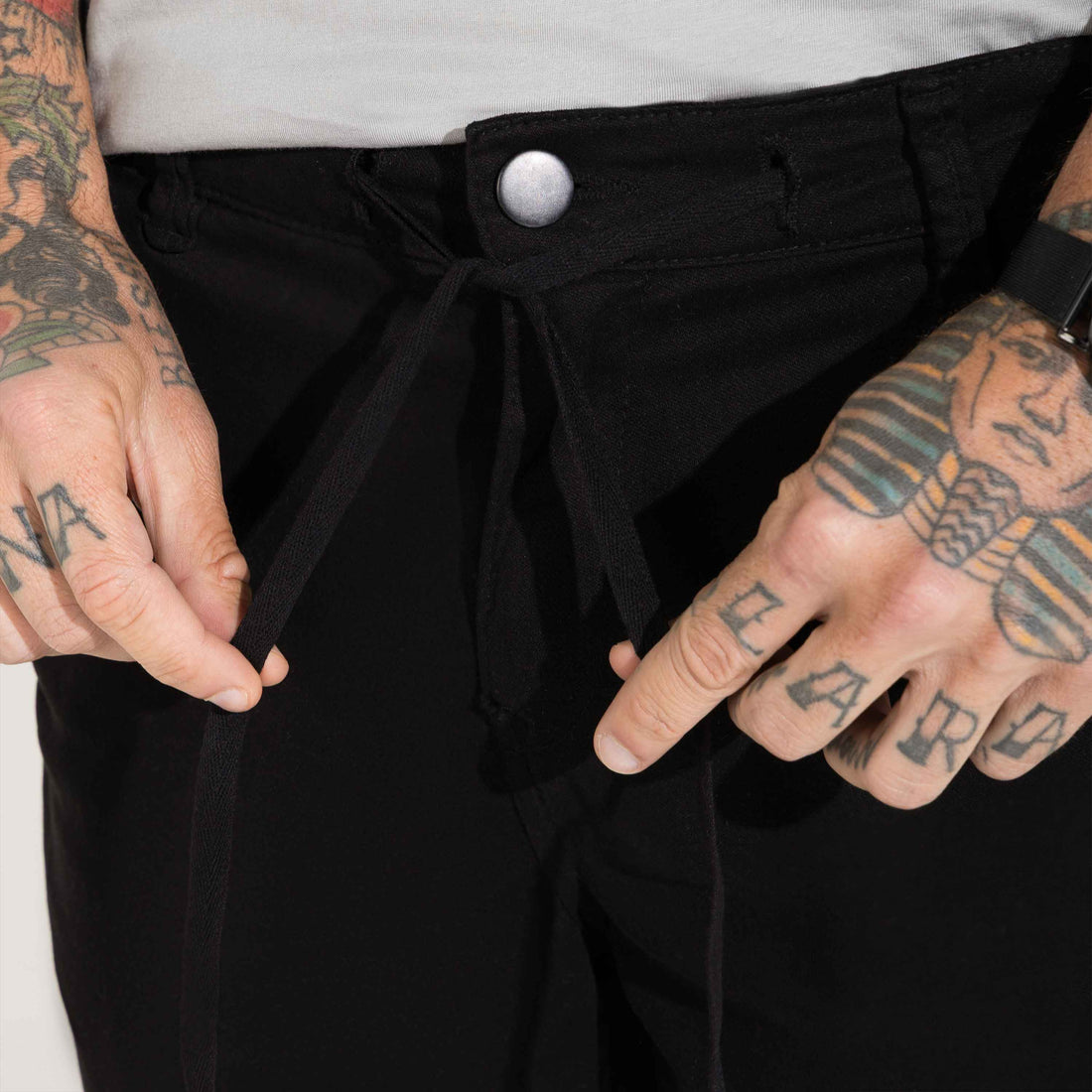Calça Sarja Amarração Masculina - Preto
