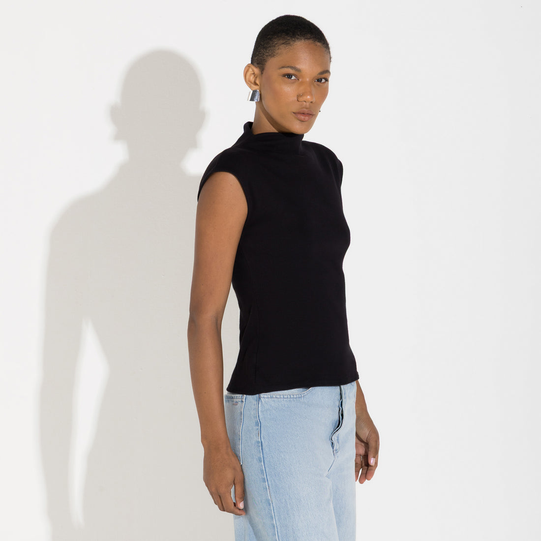 Blusa Canelado Algodão Gola Alta Feminina - Preto
