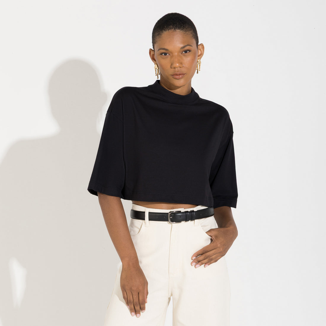 Camiseta Cotton Pima Boxy Feminina - Preto