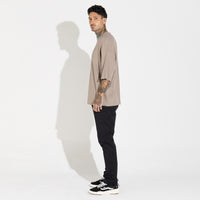Camiseta Boxy Canelado Algodão Masculina - Bege Alpaca