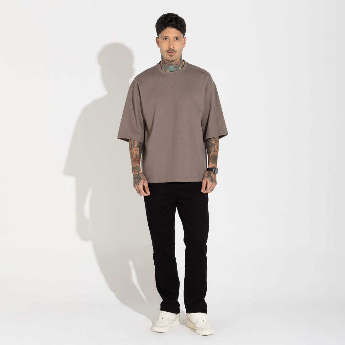 Camiseta Oversized Dense Algodão Masculina - Bege Macadâmia