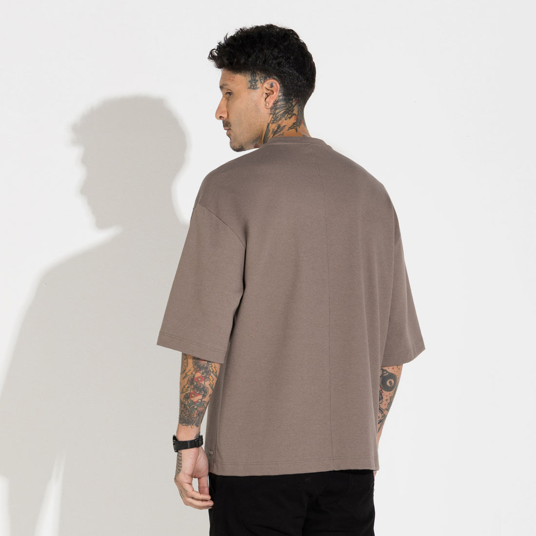 Camiseta Oversized Dense Algodão Masculina - Bege Macadâmia