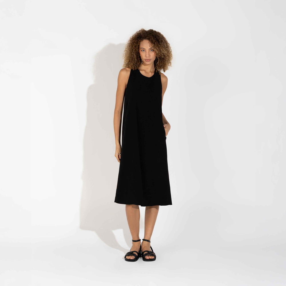 Vestido Midi Viscose Torção Costas - Preto