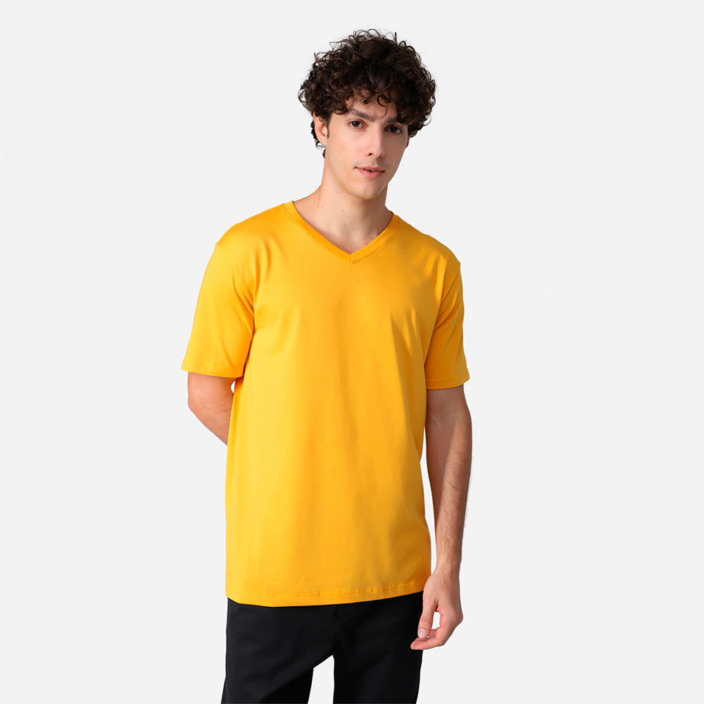 Camiseta Algodão Pima Gola V Masculina | Life T-Shirt - Amarelo Sol