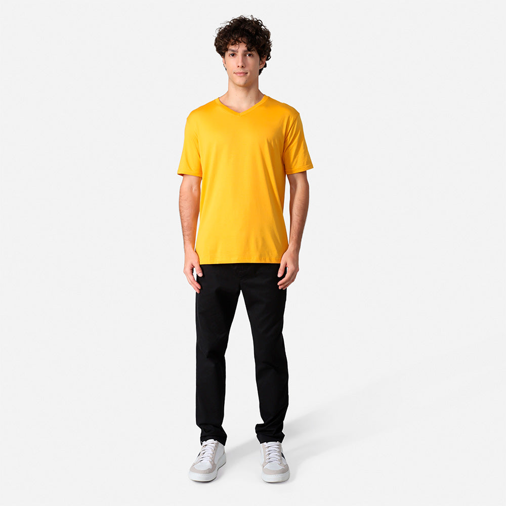 Camiseta Algodão Pima Gola V Masculina | Life T-Shirt - Amarelo Sol