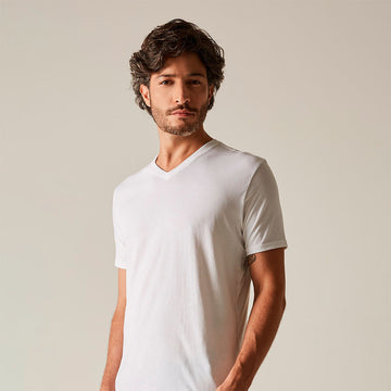 Camiseta Algodão Pima Gola V Masculina | Life T-Shirt - Branco Marfim