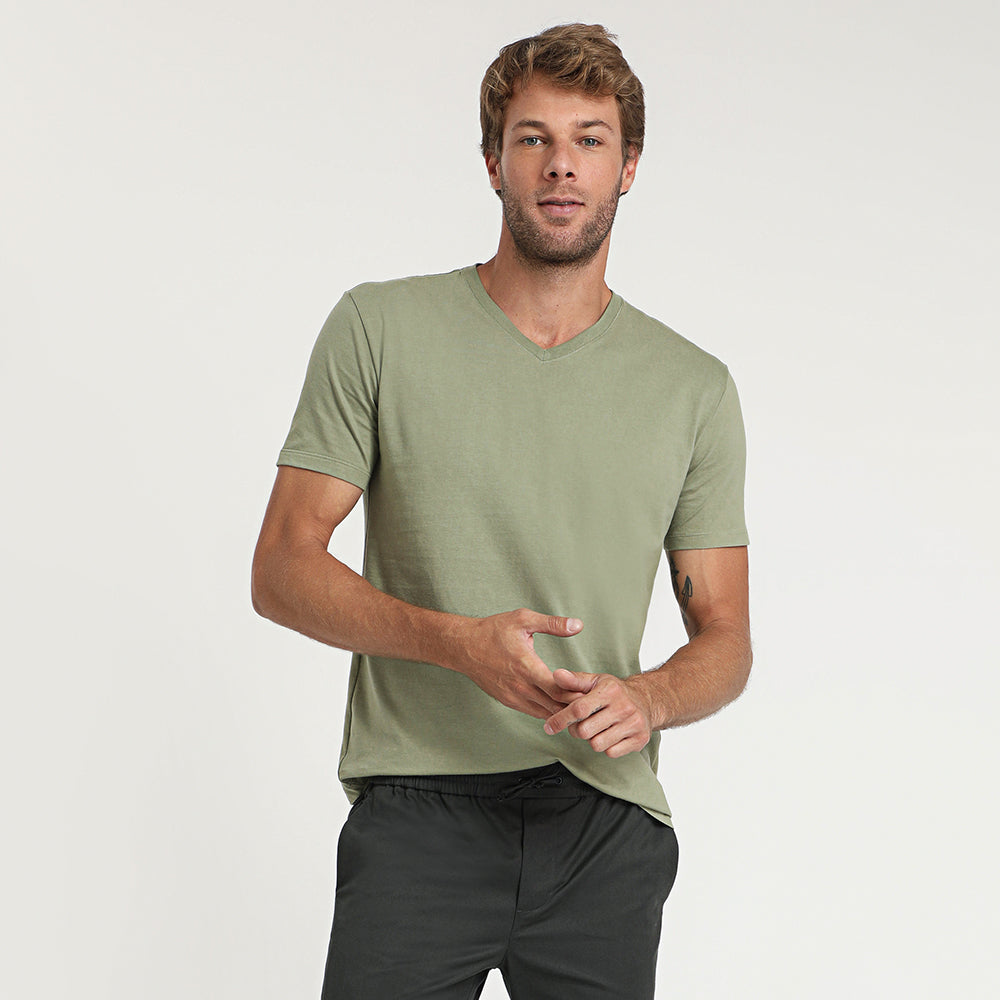 Camiseta Algodão Pima Gola V Masculina | Life T-Shirt - Verde Jade