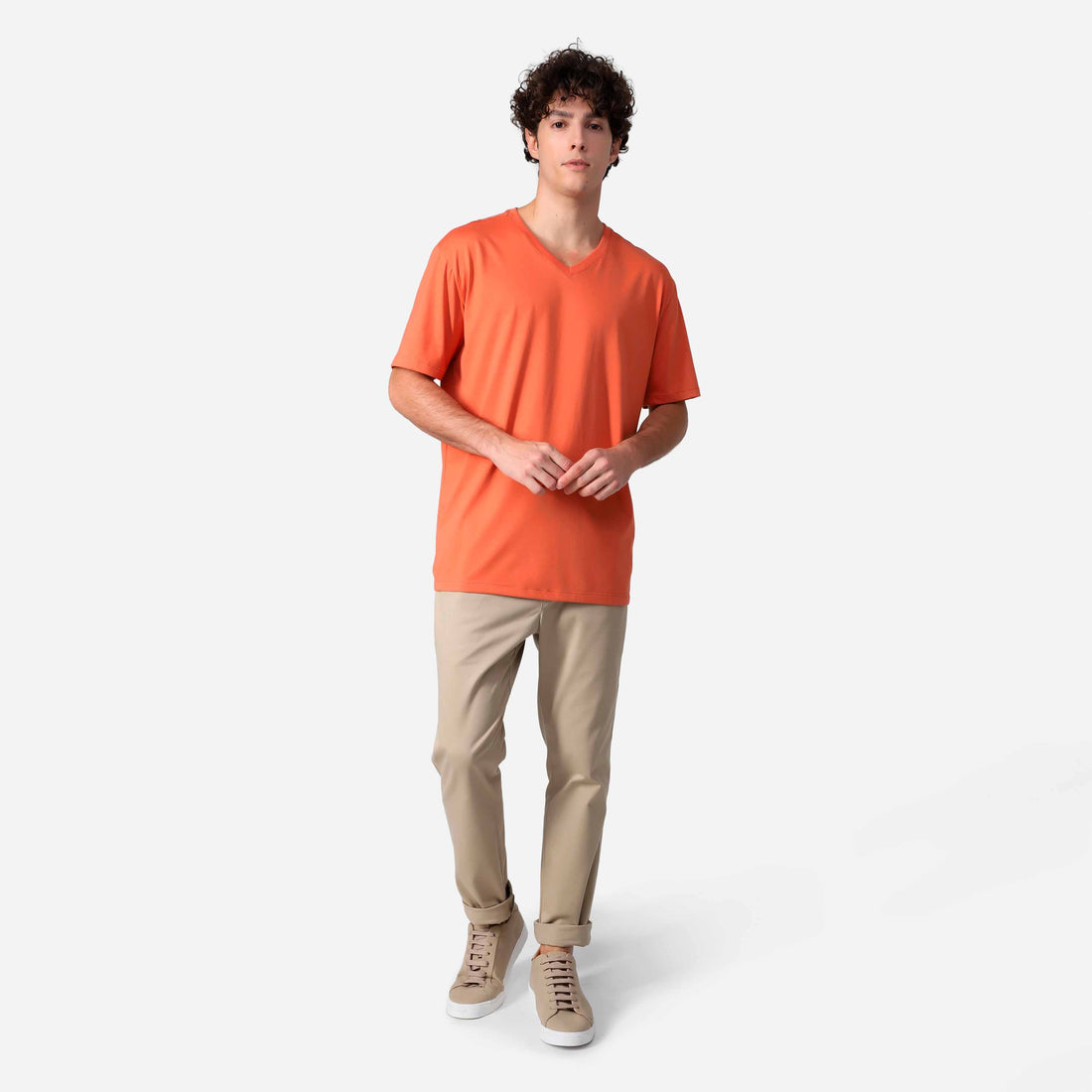 Camiseta Pima Gola V Masculina | Life Collection - Laranja Telha