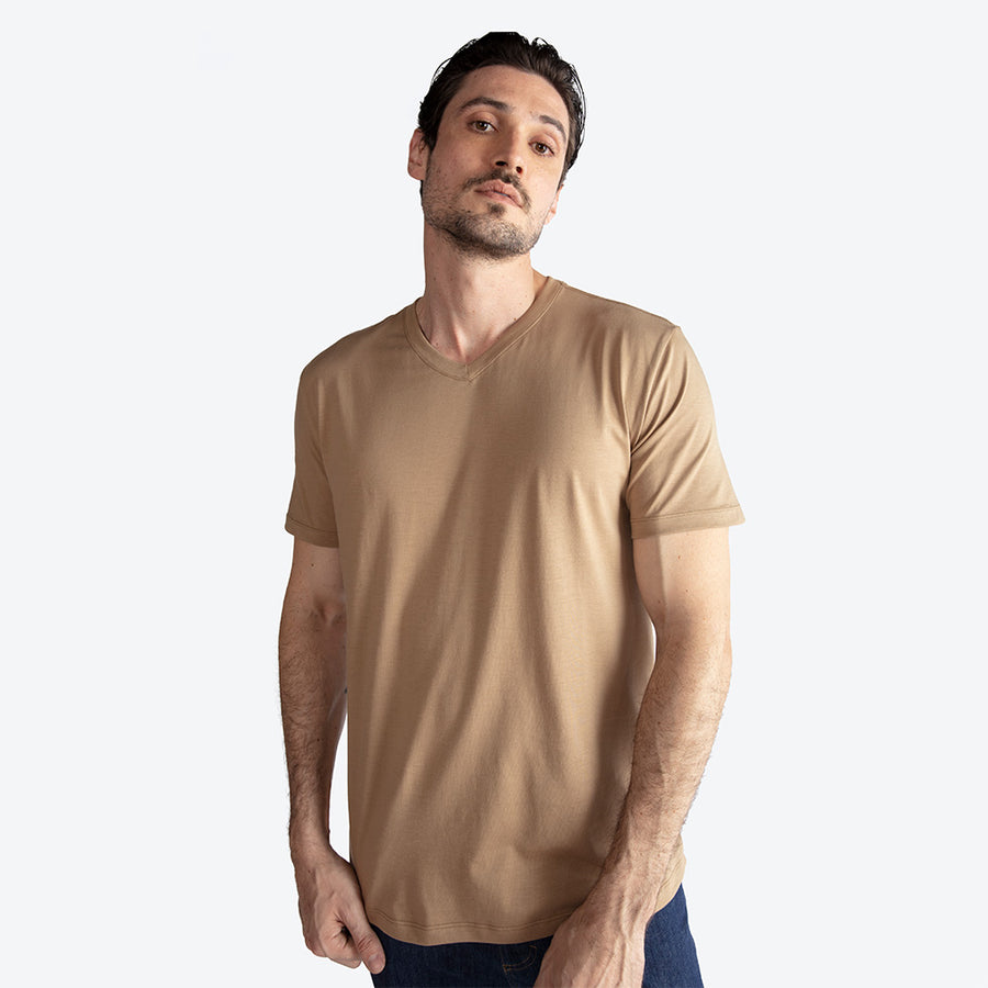 Camiseta Algodão Pima Gola V Masculina | Life T-Shirt - Bege Pastel