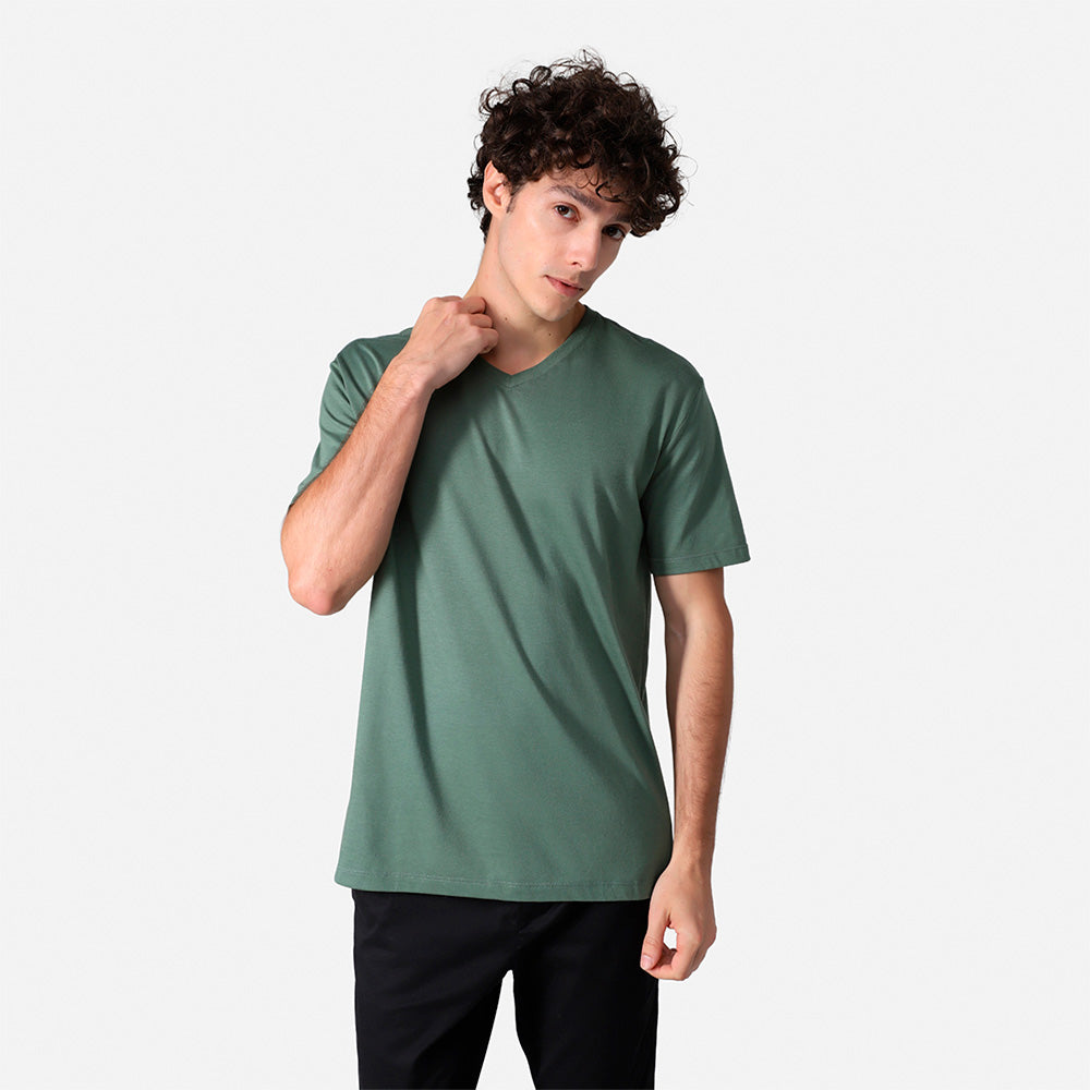 Camiseta Algodão Pima Gola V Masculina | Life T-Shirt - Verde Pinheiro