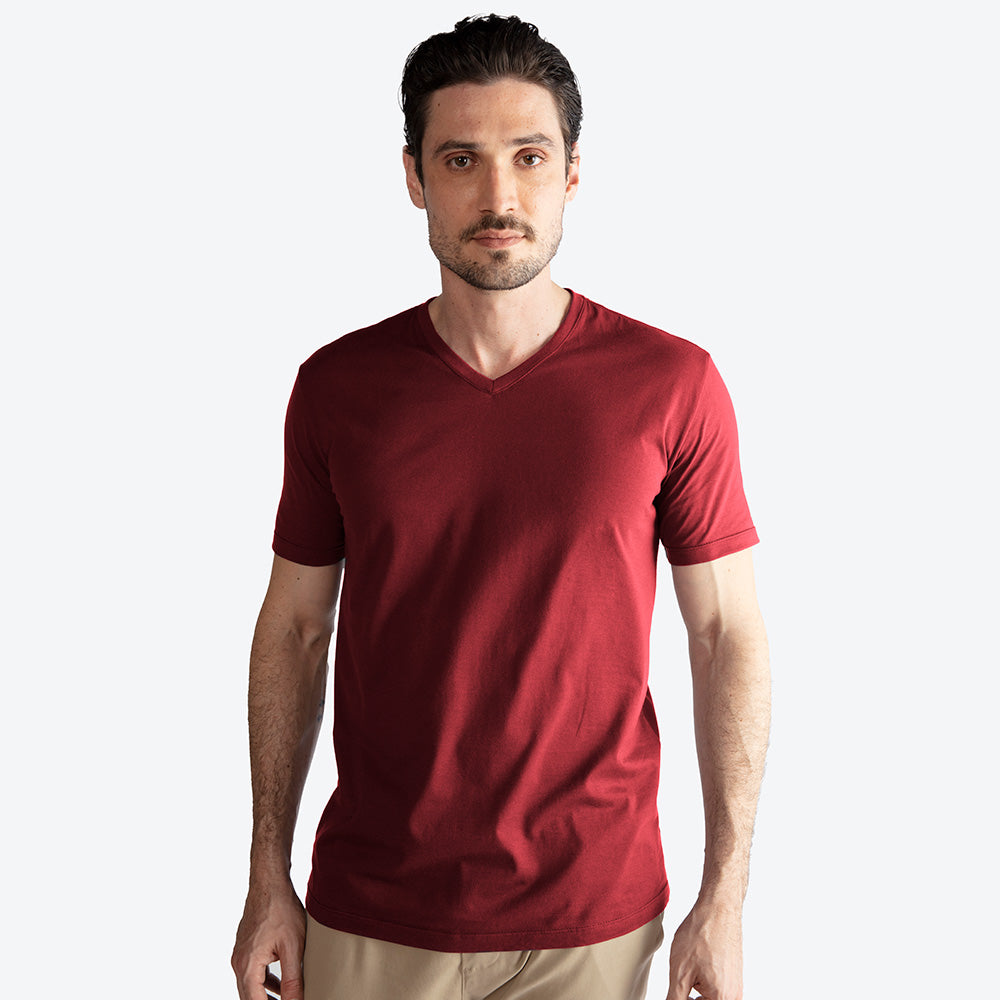Camiseta Algodão Premium Gola V Masculina | Everyday Collection - Marsala