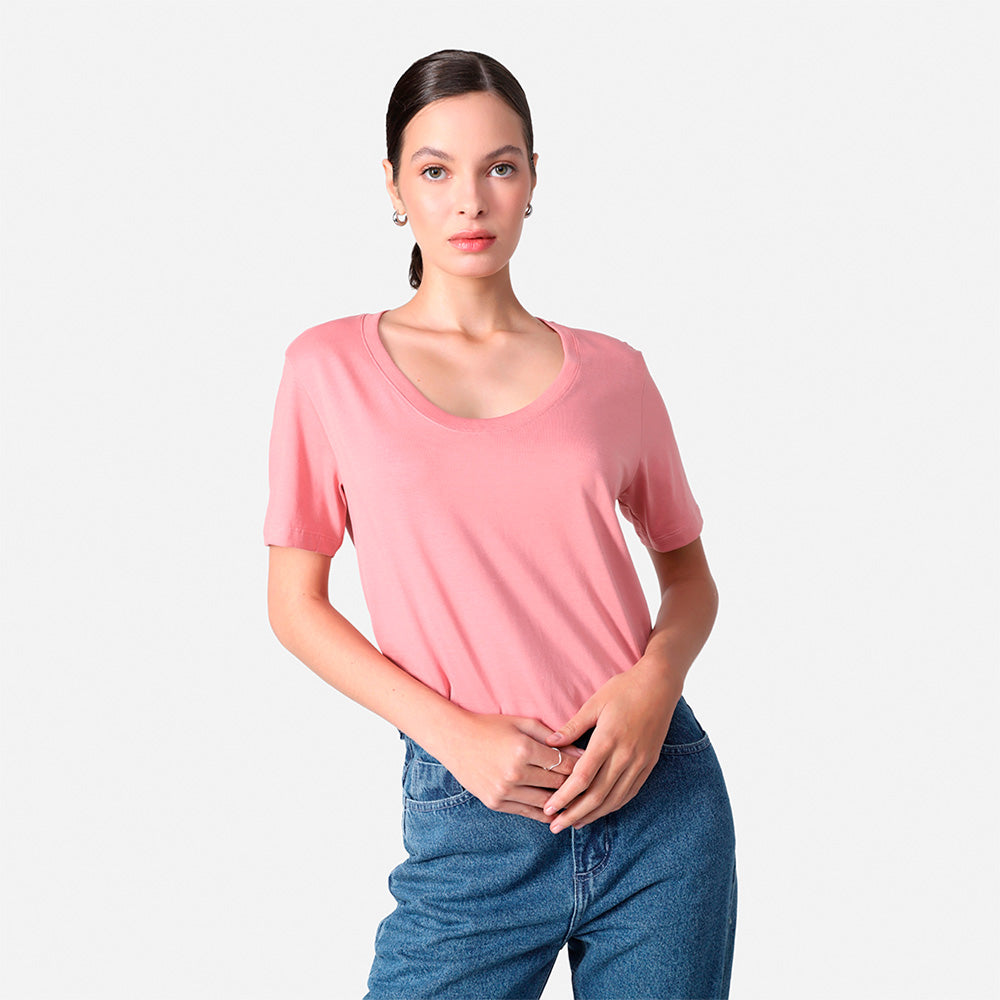 Camiseta Algodão Pima Gola U Feminina | Life T-Shirt - Rose