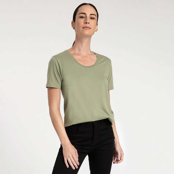 Camiseta Algodão Pima Gola U Feminina | Life T-Shirt - Verde Jade