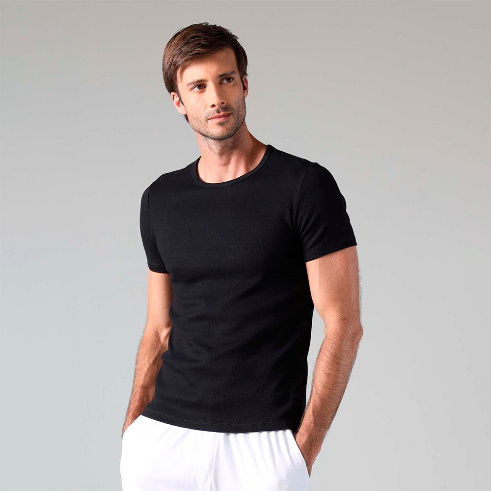 Camiseta Confort Canelada Masculina - Preto