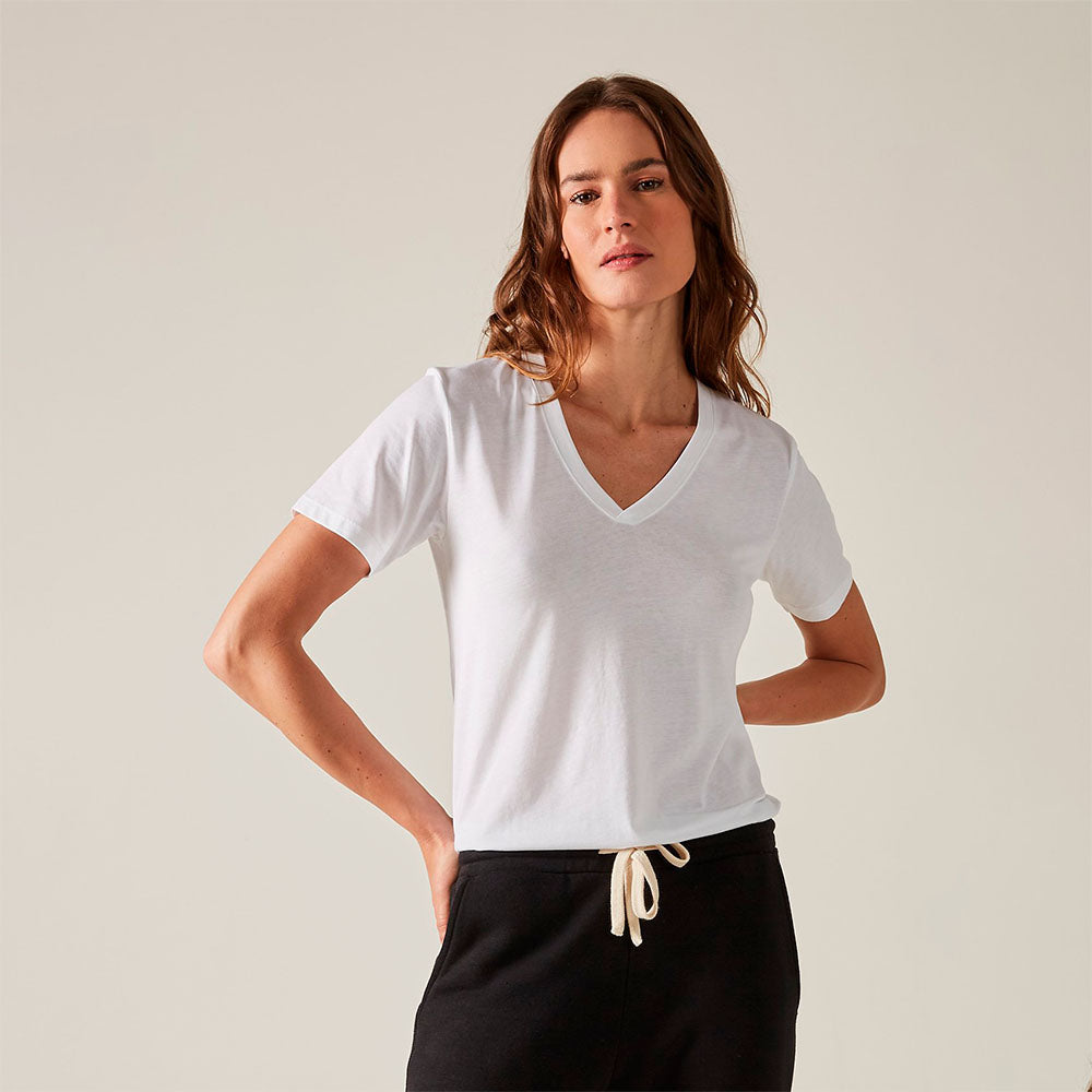 Camiseta Algodão Pima Gola V Feminina | Life T-Shirt - Branco Marfim