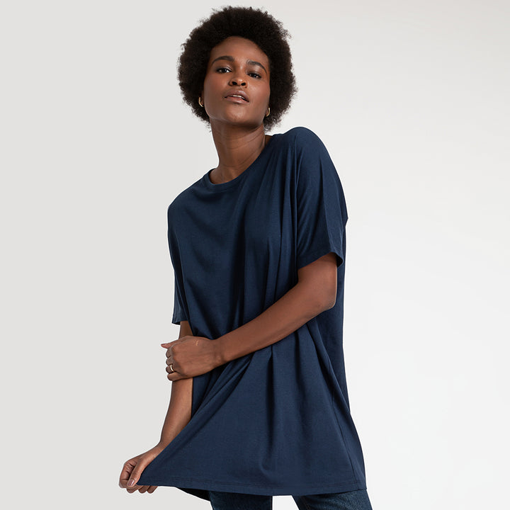 Camiseta Algodão Pima Over Feminina | Life T-Shirt - Azul Marinho