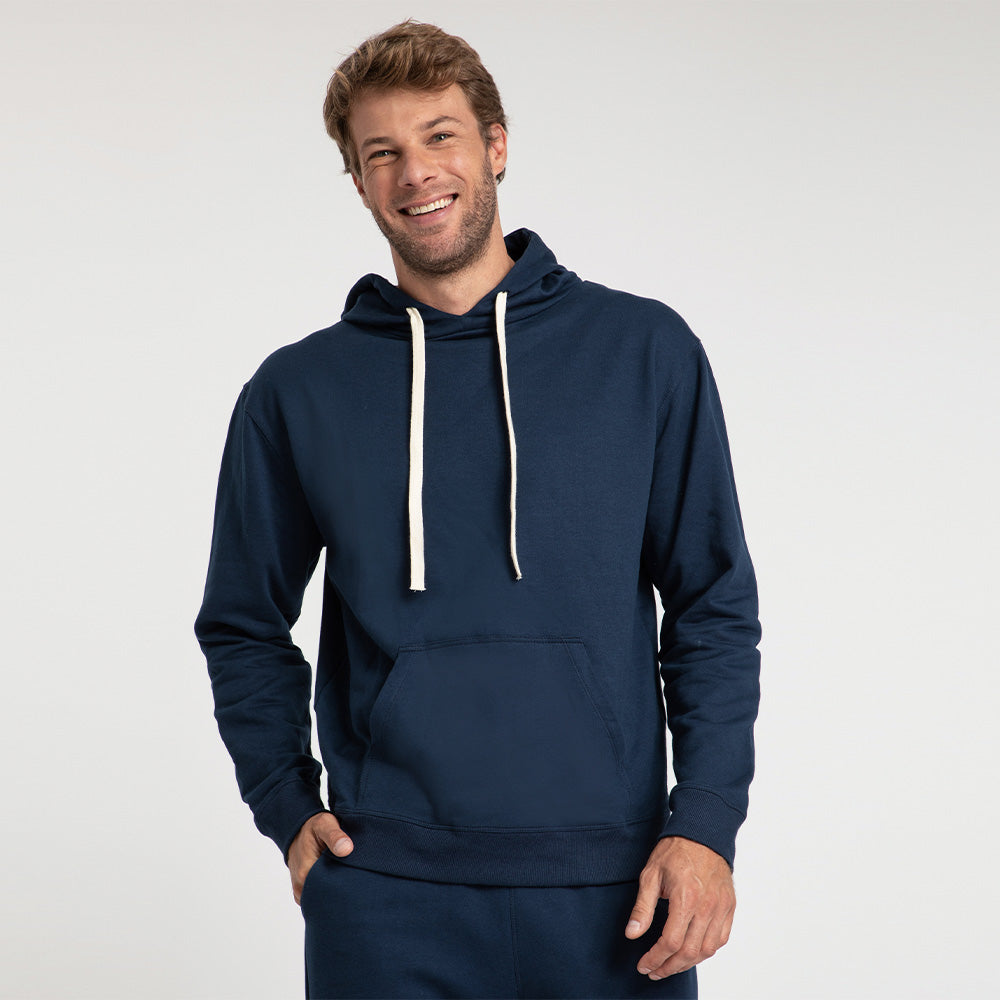 Blusão Moletom Com Capuz Masculino - Azul Marinho