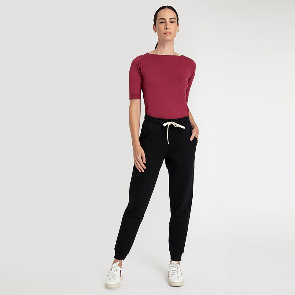 Blusa Cotton Pima Decote Reto Meia Manga Feminina - Tinto