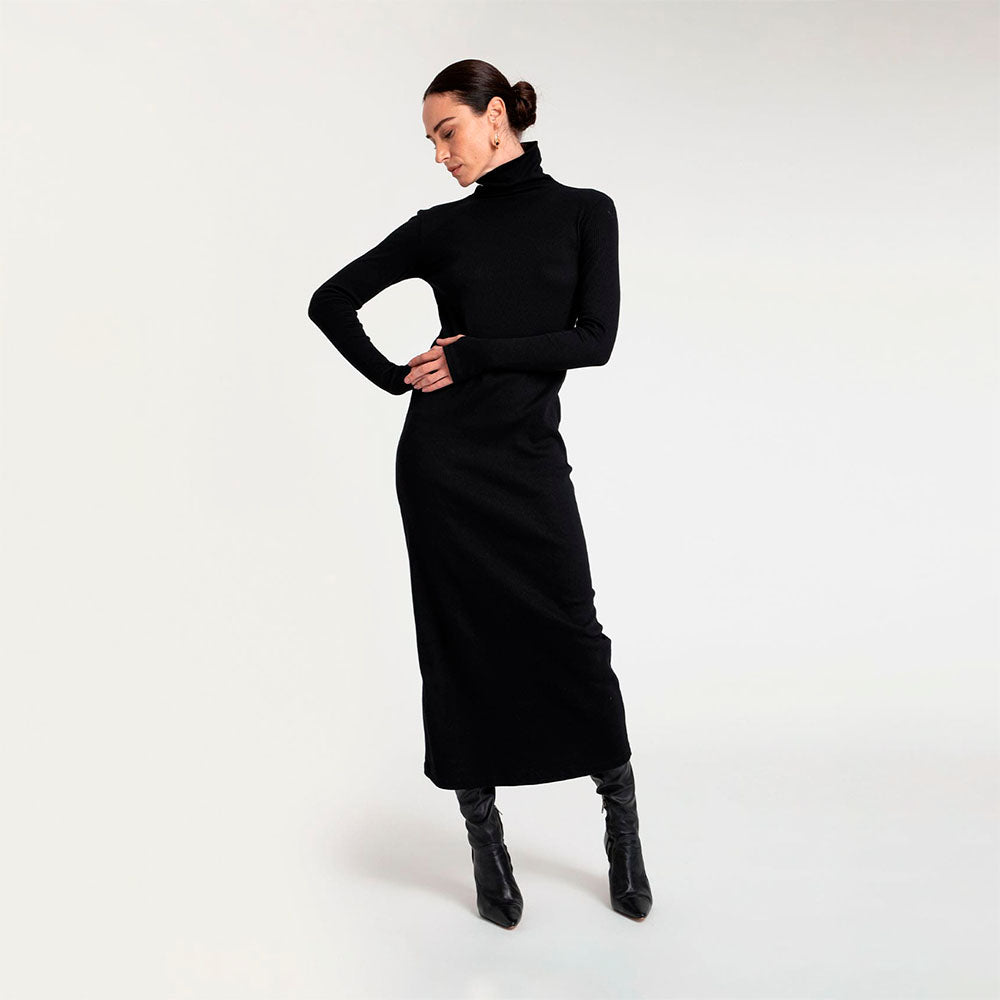Vestido Midi Canelado - Preto
