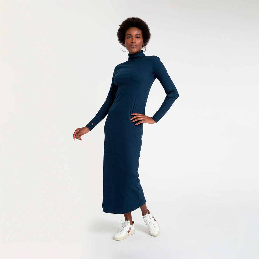 Vestido Midi Canelado - Azul Marinho