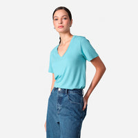 Travel T-Shirt Modal Gola V Feminina - Azul Turquesa