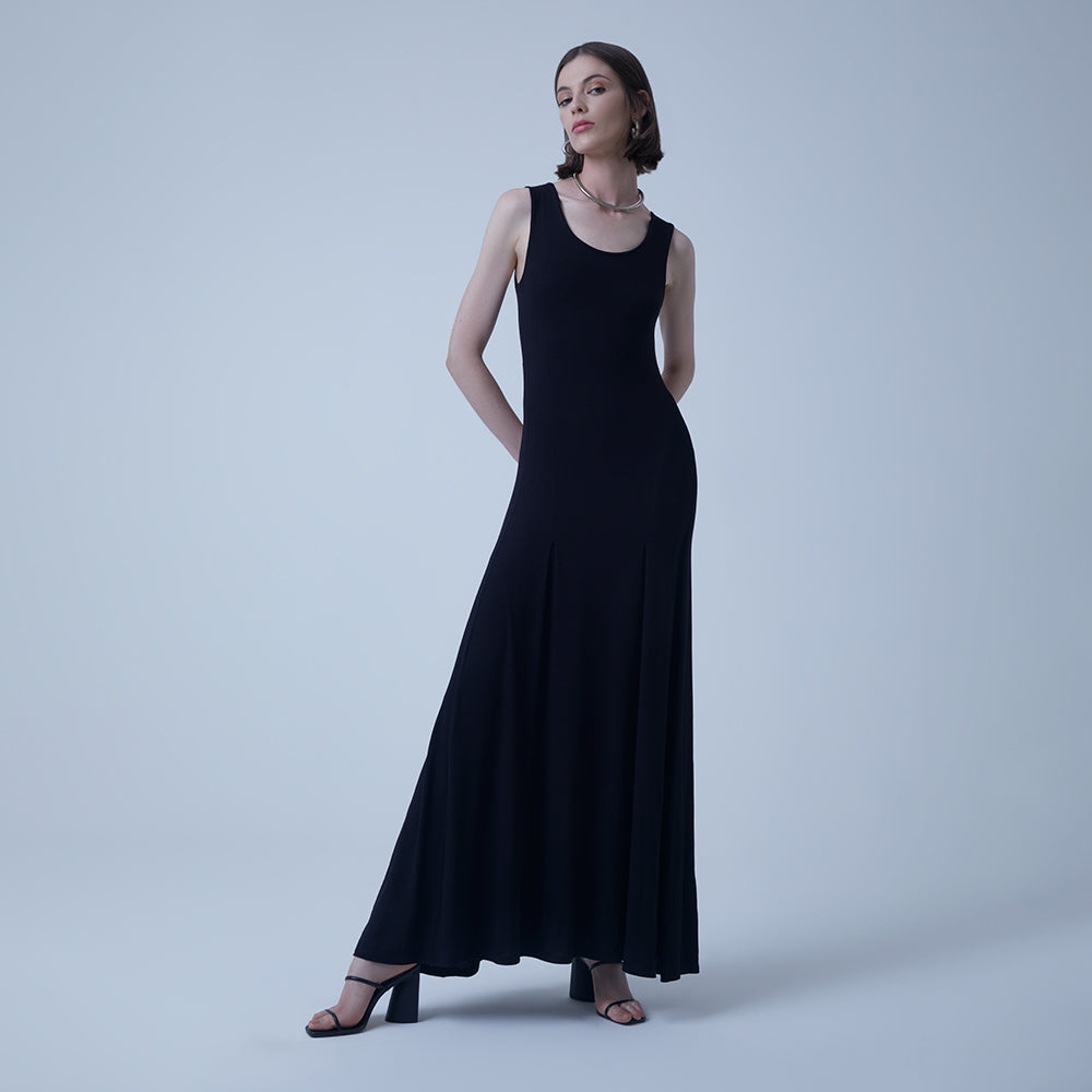 Vestido Longo Viscose Evasê - Preto