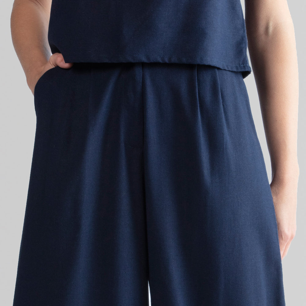 Calça Pantalona Linho com Viscose Feminina - Azul Marinho