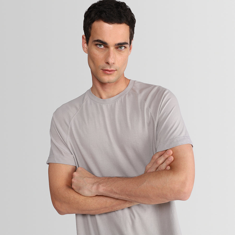 Camiseta Raglan Algodão Masculina - Cinza