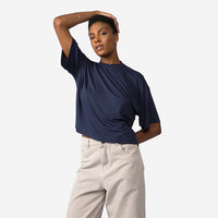 Camiseta Modal Boxy Feminina - Azul Marinho