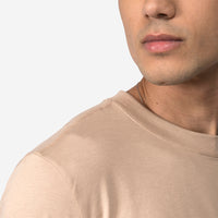 Camiseta Pima Gola e Punhos Aplicados Masculina - Bege Camel
