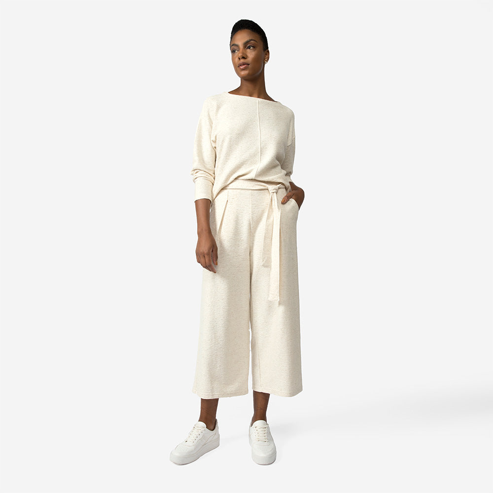 Calça Pantacourt Blend Linho Textura Feminina - Off White
