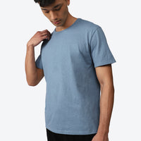 Camiseta Malha Linho Masculina - Azul Mineral