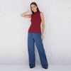 Regata Canelada Viscose Gola Alta Feminina - Vermelho Escarlate