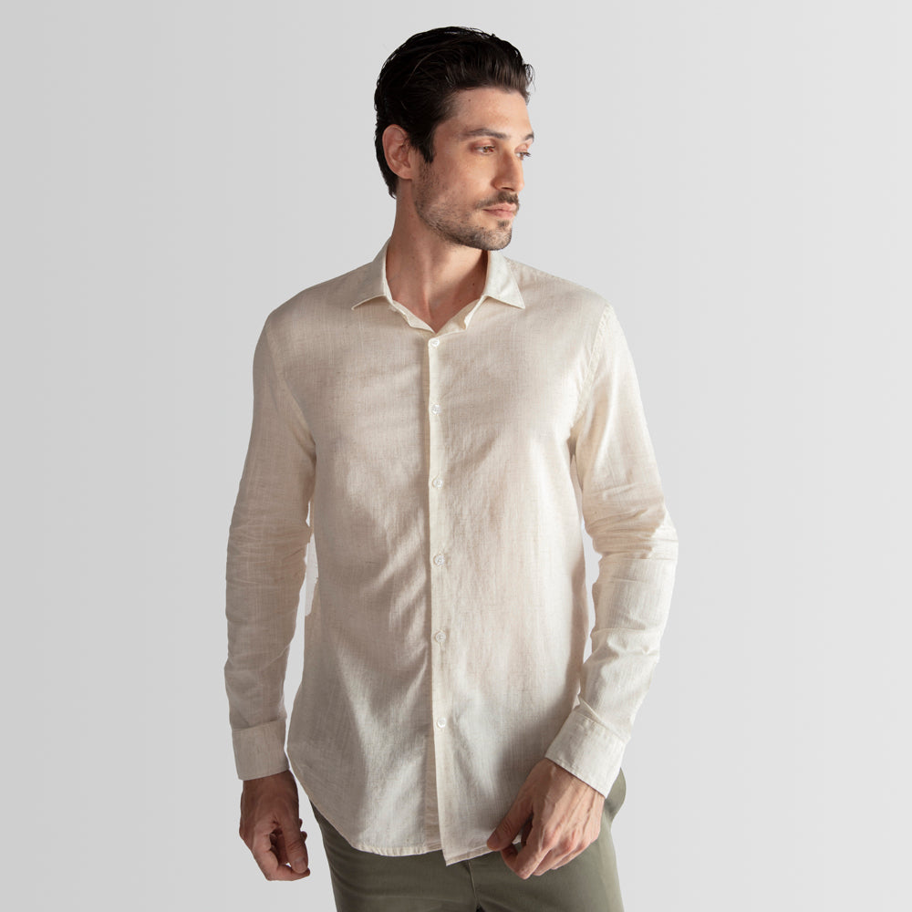 Camisa Linho com Modal Masculina - Off White