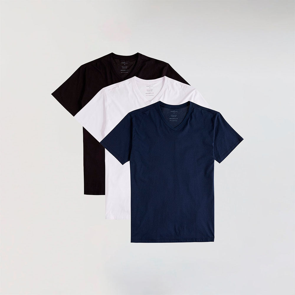 Kit Camiseta Algodão Pima V Masculino | Life T-Shirt - Branco Preto Marinho
