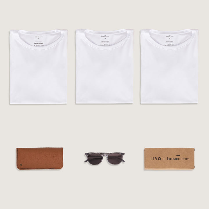 Kit 3 Travel T-Shirt Modal Masculina + Óculos Livo Grátis - Branco