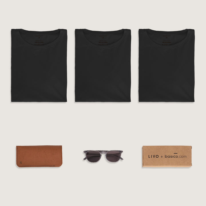 Kit 3 Travel T-Shirt Modal Masculina + Óculos Livo Grátis - Preto