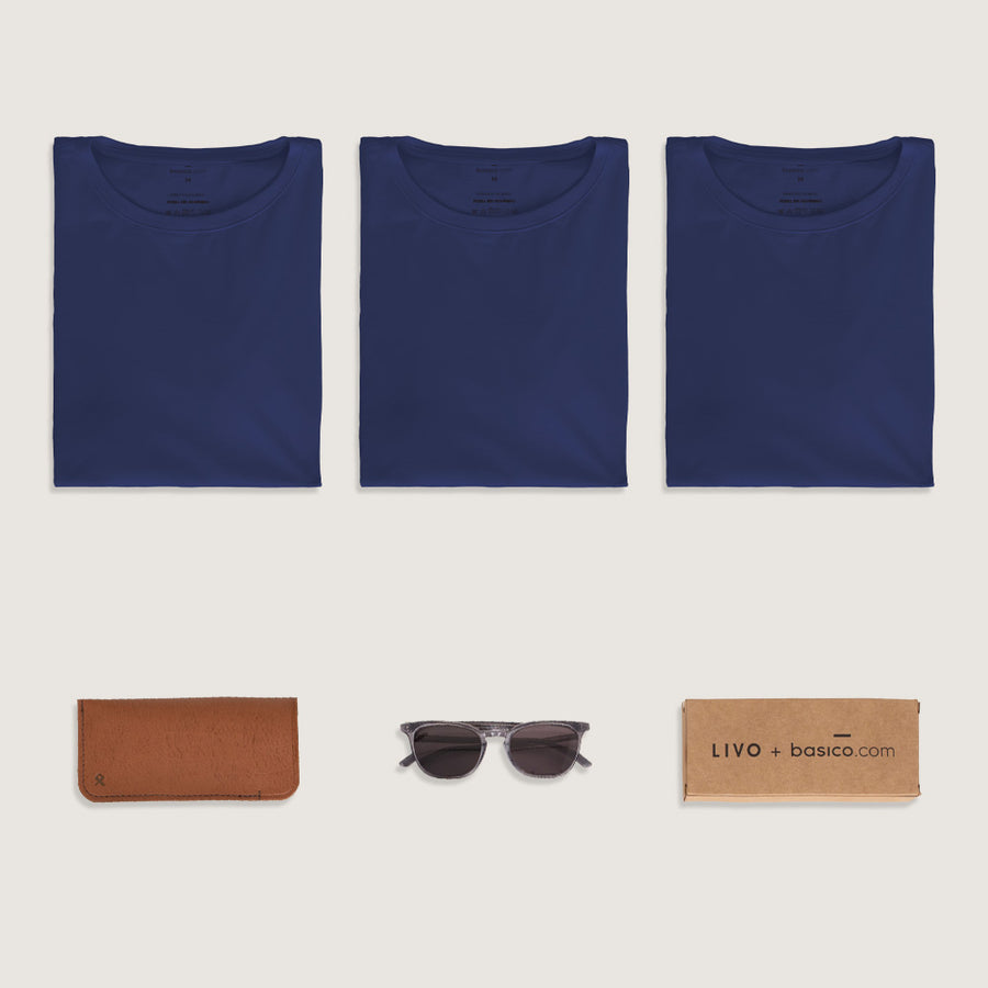 Kit 3 Travel T-Shirt Modal Masculina + Óculos Livo Grátis - Azul Marinho