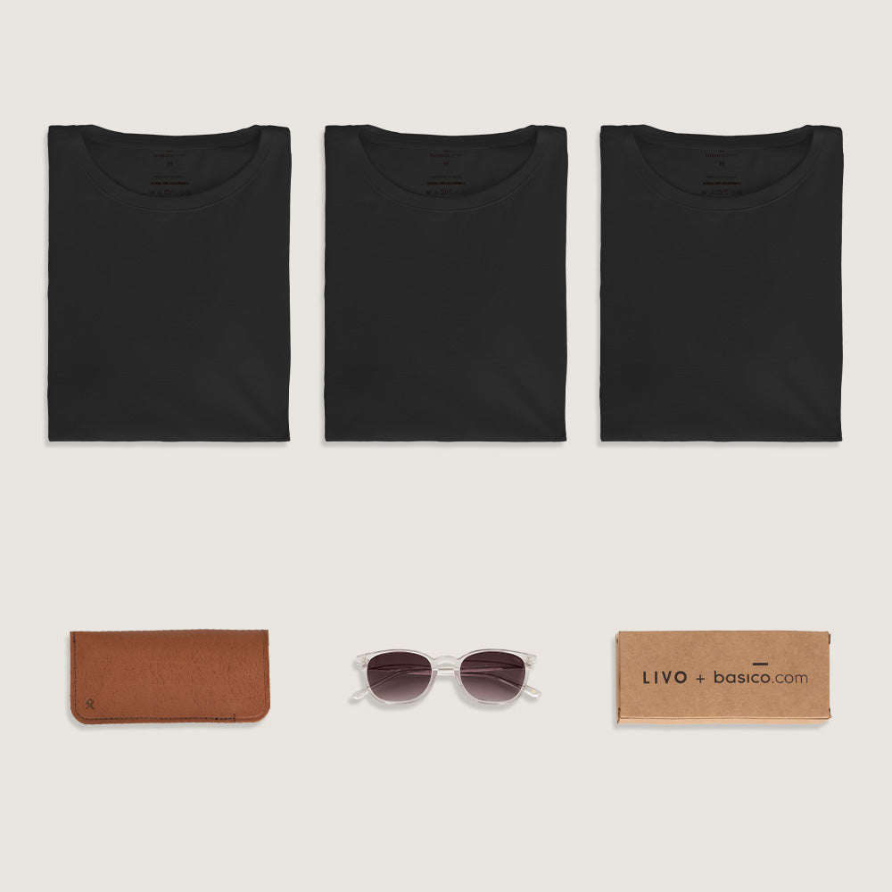 Kit 3 Travel T-Shirt Modal Feminina + Óculos Livo Grátis - Preto